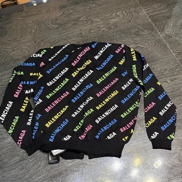 Balenciaga Black Multicolor Logo Zip-Up Sweater - Picture 4 of 4